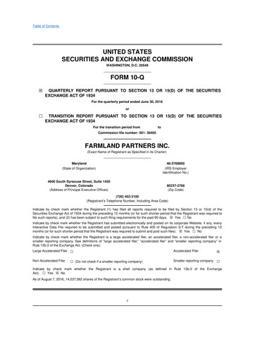 Thumbnail Farmland Partners
 10-Q Quarterly Report FY2016 
