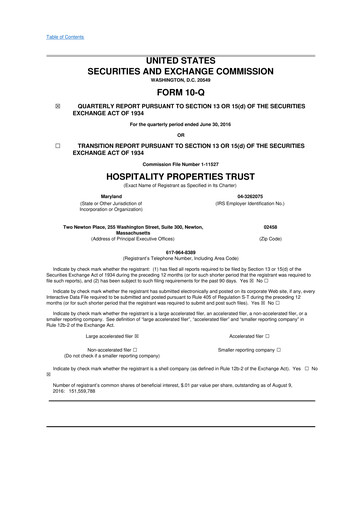 Thumbnail Service Properties Trust 10-Q Quarterly Report FY2016 