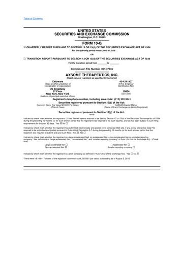 Thumbnail Axsome Therapeutics
 10-Q Quarterly Report FY2016 
