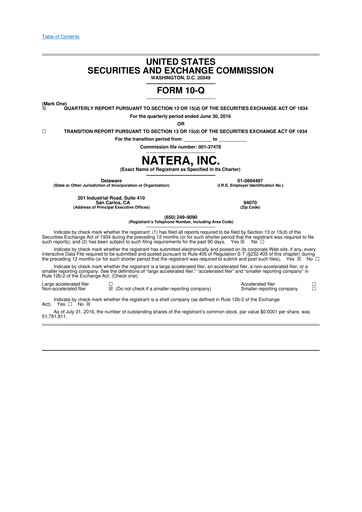 Miniature Natera 10-Q Rapport trimestriel 2016 