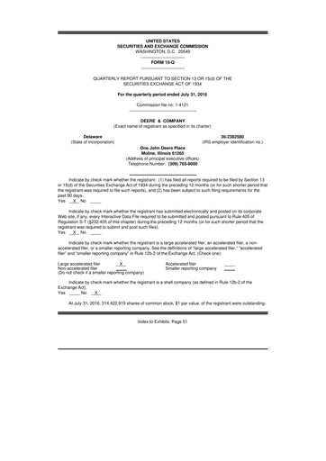 Thumbnail Deere & Company (John Deere) 10-Q Quarterly Report FY2016 