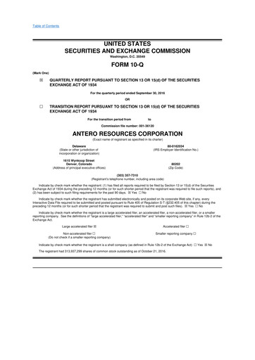 Thumbnail Antero Resources
 10-Q Quarterly Report FY2016 