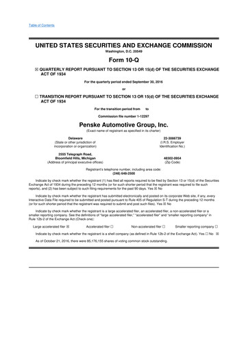 Thumbnail Penske Automotive Group 10-Q Quarterly Report FY2016 