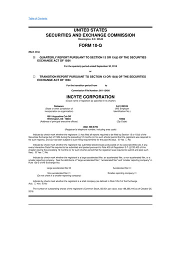 Thumbnail Incyte 10-Q Quarterly Report FY2016 