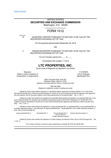 Thumbnail LTC Properties 10-Q Quarterly Report FY2016 