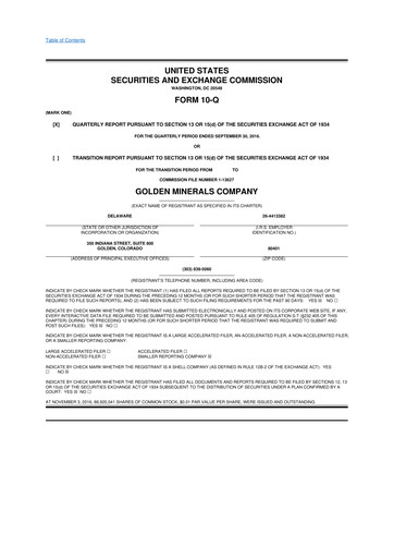 Miniature Golden Minerals
 10-Q Rapport trimestriel 2016 