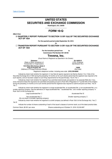 Thumbnail Trevena 10-Q Quarterly Report FY2016 