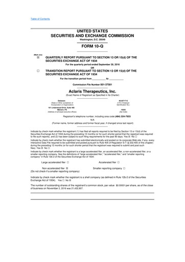 Thumbnail Aclaris Therapeutics 10-Q Quarterly Report FY2016 