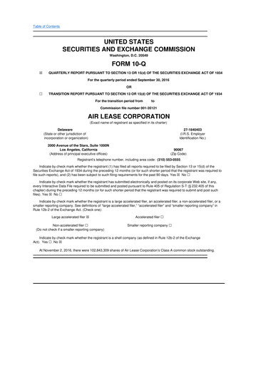 Thumbnail Air Lease Corporation
 10-Q Quarterly Report FY2016 