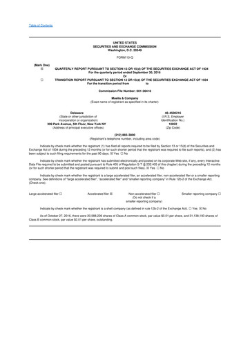 Miniature Moelis & Company 10-Q Rapport trimestriel 2016 