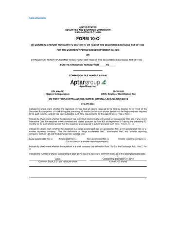 Miniature AptarGroup 10-Q Rapport trimestriel 2016 