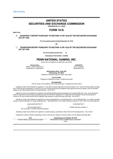 Thumbnail PENN Entertainment
 10-Q Quarterly Report FY2016 