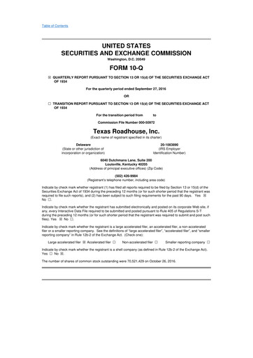 Thumbnail Texas Roadhouse
 10-Q Quarterly Report FY2016 