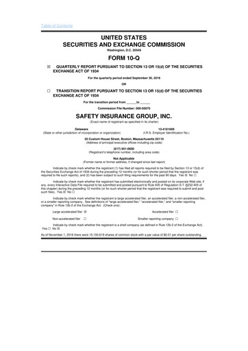 Miniature Safety Insurance
 10-Q Rapport trimestriel 2016 