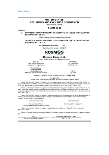 Thumbnail Kosmos Energy 10-Q Quarterly Report FY2016 