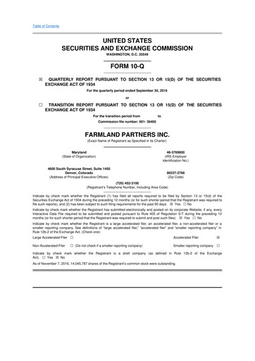 Thumbnail Farmland Partners
 10-Q Quarterly Report FY2016 