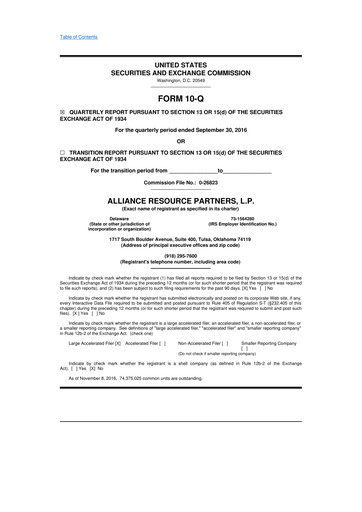 Vorschaubild Alliance Resource Partners 10-Q Quartalsbericht  