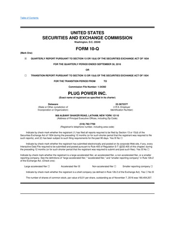 Thumbnail Plug Power 10-Q Quarterly Report FY2016 