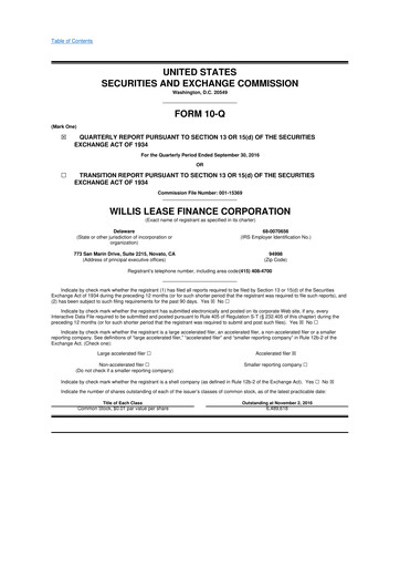 Thumbnail Willis Lease Finance Corporation 10-Q Quarterly Report FY2016 