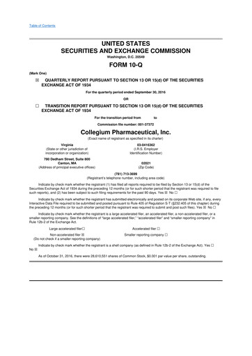 Thumbnail Collegium Pharmaceutical
 10-Q Quarterly Report FY2016 