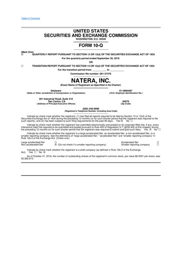 Miniature Natera 10-Q Rapport trimestriel 2016 