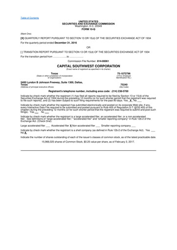Miniature Capital Southwest Corporation 10-Q Rapport trimestriel  