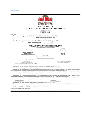 Thumbnail Papa John's Pizza
 10-K Annual Report 2016