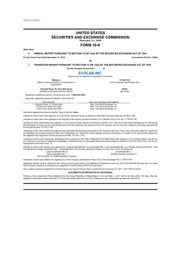 Thumbnail Ecolab 10-K Annual Report 2016