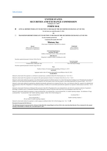 Thumbnail Matson 10-K Annual Report 2016