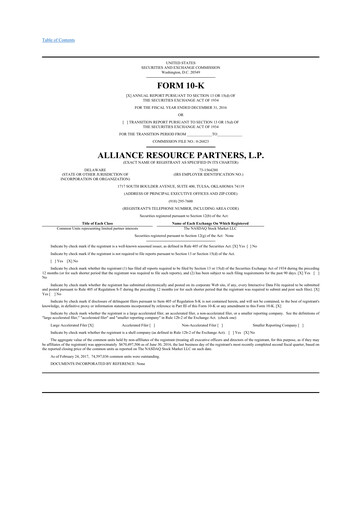 Thumbnail Alliance Resource Partners 10-K Annual Report 2016