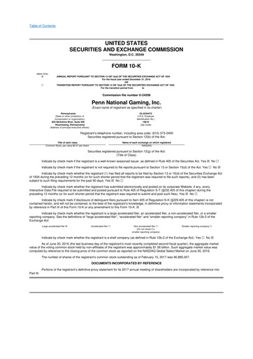 Thumbnail PENN Entertainment
 10-K Annual Report 2016