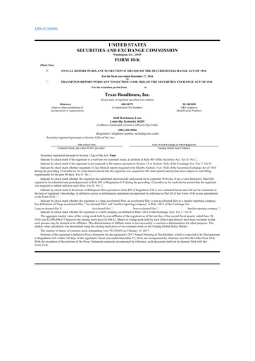 Thumbnail Texas Roadhouse
 10-K Annual Report 2016