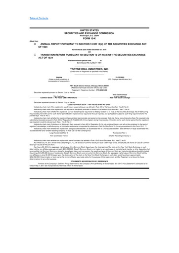 Miniature Tootsie Roll Industries
 10-K Rapport annuel 2016