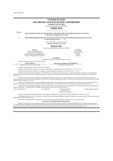 Thumbnail Xencor 10-K Annual Report 2016