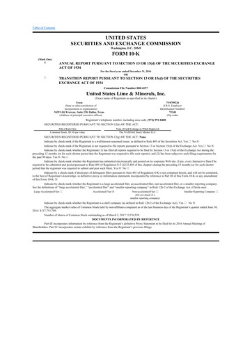 Thumbnail United States Lime & Minerals  10-K Annual Report 2016