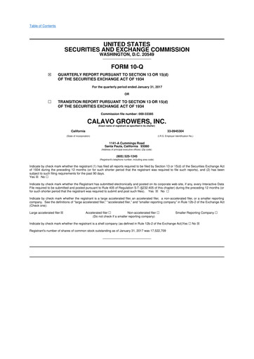 Thumbnail Calavo Growers
 10-Q Quarterly Report FY2017 