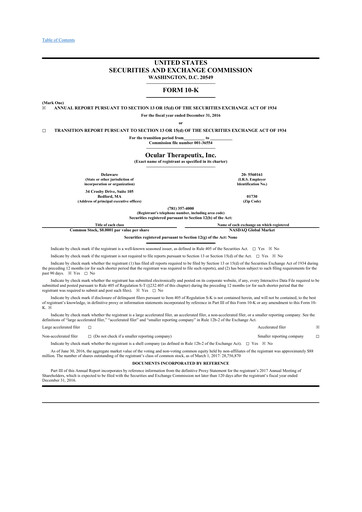 Thumbnail Ocular Therapeutix 10-K Annual Report 2016