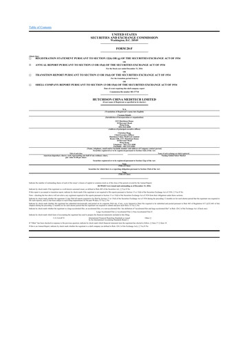 Miniature HUTCHMED 20-F Rapport annuel 2016