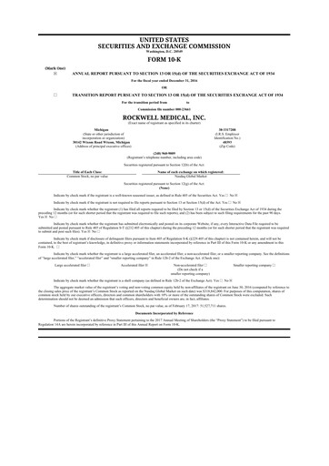 Thumbnail Rockwell Medical
 10-K Annual Report 2016