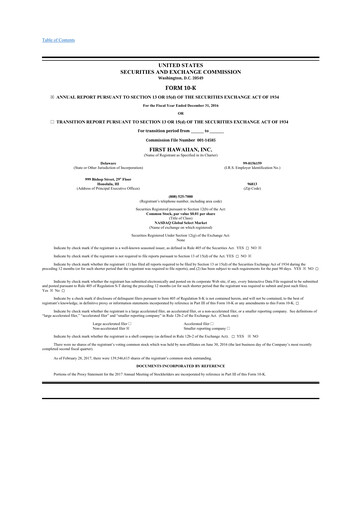 Miniature First Hawaiian Bank
 10-K Rapport annuel 2016