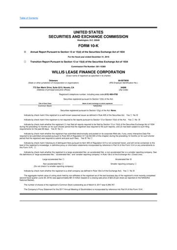Thumbnail Willis Lease Finance Corporation 10-K Annual Report 2016