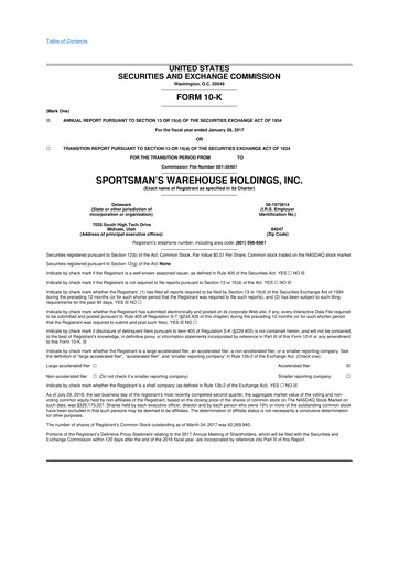 Thumbnail Sportsman's Warehouse 10-K Annual Report 2016