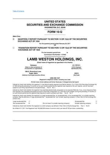 Thumbnail Lamb Weston 10-Q Quarterly Report FY2017 
