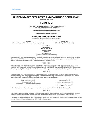 Miniature Nabors Industries
 10-Q Rapport trimestriel 2017 