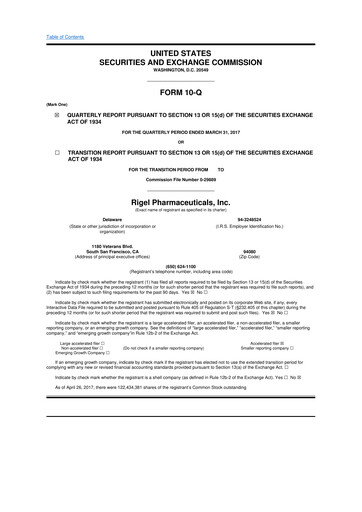 Thumbnail Rigel Pharmaceuticals 10-Q Quarterly Report FY2017 