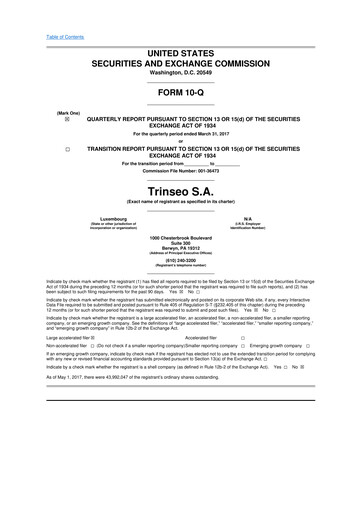 Miniature Trinseo 10-Q Rapport trimestriel 2017 