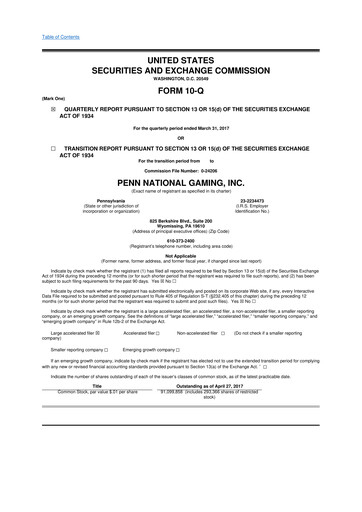 Thumbnail PENN Entertainment
 10-Q Quarterly Report FY2017 