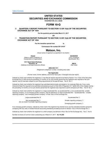 Thumbnail Matson 10-Q Quarterly Report FY2017 