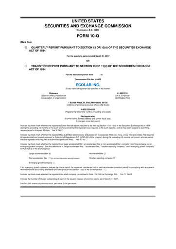 Miniature Ecolab 10-Q Rapport trimestriel 2017 