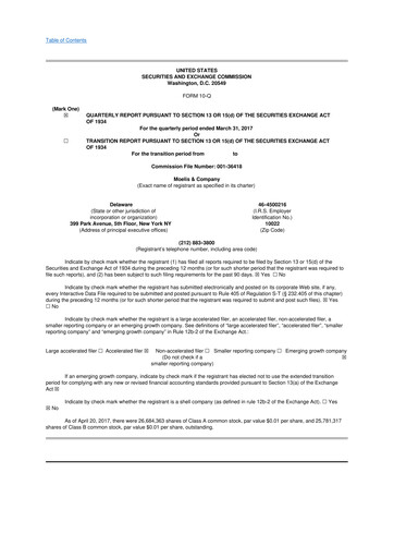 Miniature Moelis & Company 10-Q Rapport trimestriel 2017 